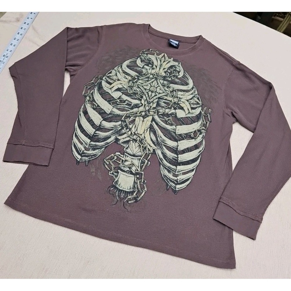 MMA Elite Shirt RIBCAGE WINGS CHAINS Thermal Waffle Knit Double Sided Y2K XL‎